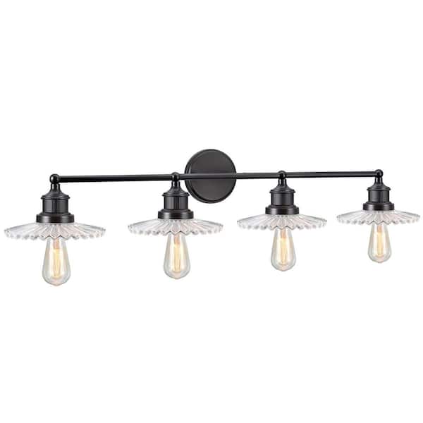 Aspen Creative Corporation 4-Light Oil Rubbed Bronze Vanity Light with Clear Glass Shade