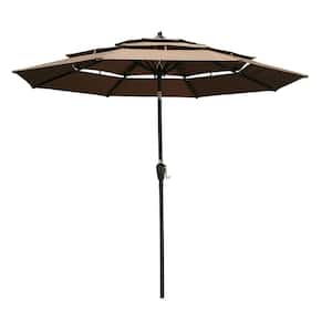9 ft. 3-Tiers Outdoor Patio Umbrella with Crank and tilt and Wind Vents in Chocolate