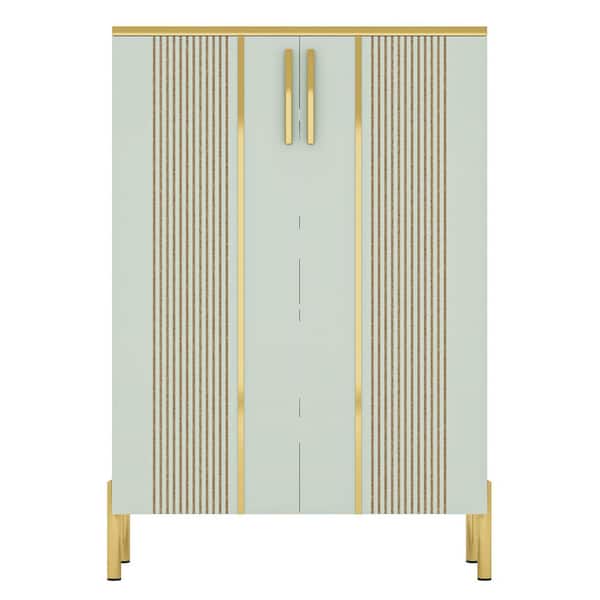 Lauren Light Green 22 Shoes Wood Shoe Storage Cabinet Door 39 in. H Shlef Adjustable Shelves 6-Tier Rack Organizer