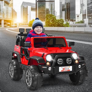12.6 in. 12-Volt Kids Ride On Car 2 Seater Truck RC Electric Vehicles with Storage Room Red
