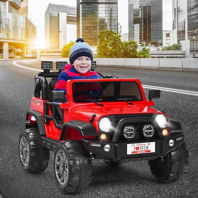 12.6 in. 12-Volt Kids Ride On Car 2 Seater Truck RC Electric Vehicles with Storage Room Red