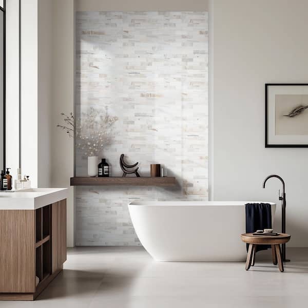 Angora Subway 12 in. x 12 in. x 0.38 in. Polished Marble Mesh-Mounted Mosaic Floor and Wall Tile (0.97 sq. ft./Each)