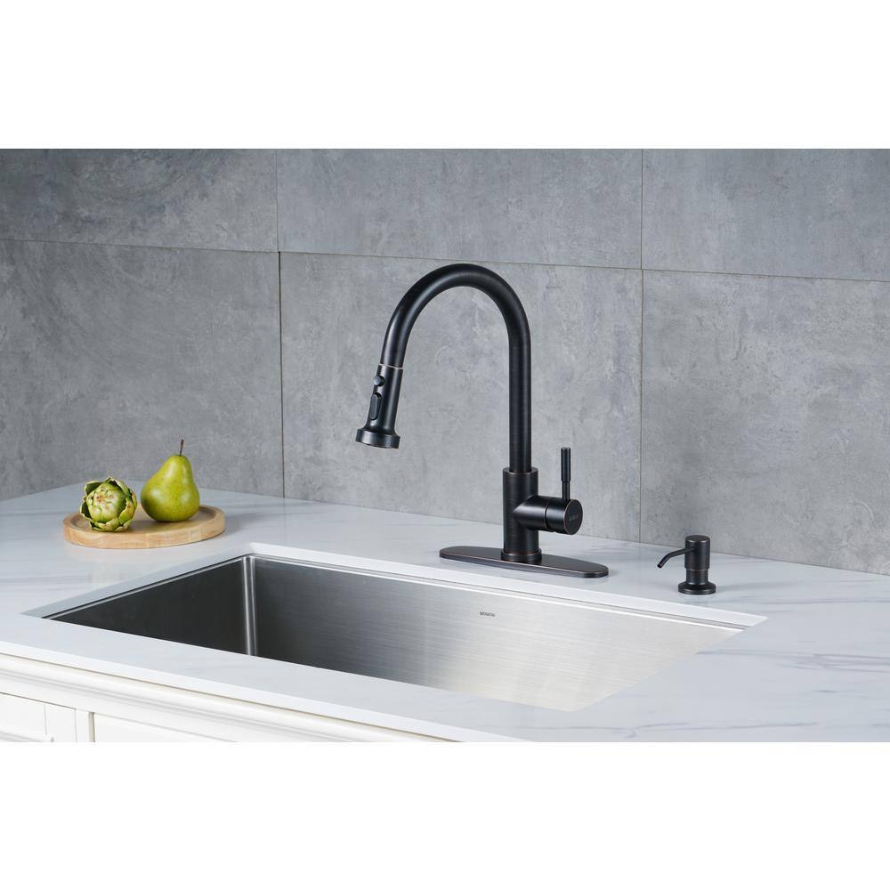 Oil Rubbed Bronze Pull Down Kitchen Faucet with Soap Dispenser