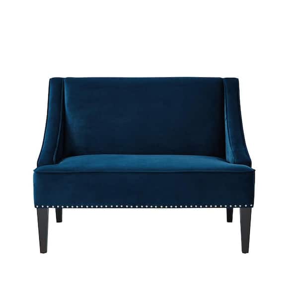 HomeRoots Amelia Navy Blue 44.5 in. Velvet Bedroom Bench Upholstered