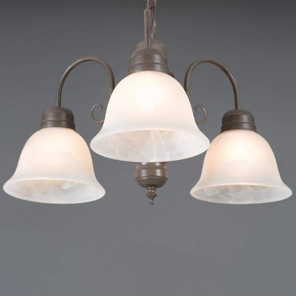 Manzanita Dark Brown Metal 3-Light Chandelier with Frosted Marble Glass