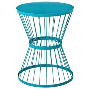 Blue 16 in. Metal Outdoor Side Table with Hourglass Design