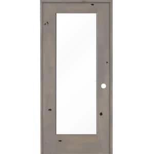 32 in. x 80 in. Rustic Knotty Alder Left-Hand Full-Lite Clear Glass Grey Stain Solid Wood Single Prehung Interior Door