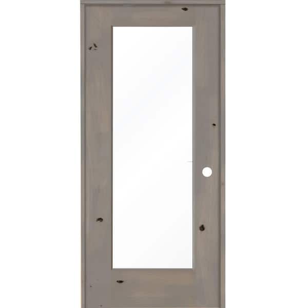 Krosswood Doors 36 in. x 80 in. Rustic Knotty Alder Left-Hand Full-Lite Clear Glass Grey Stain Solid Wood Single Prehung Interior Door