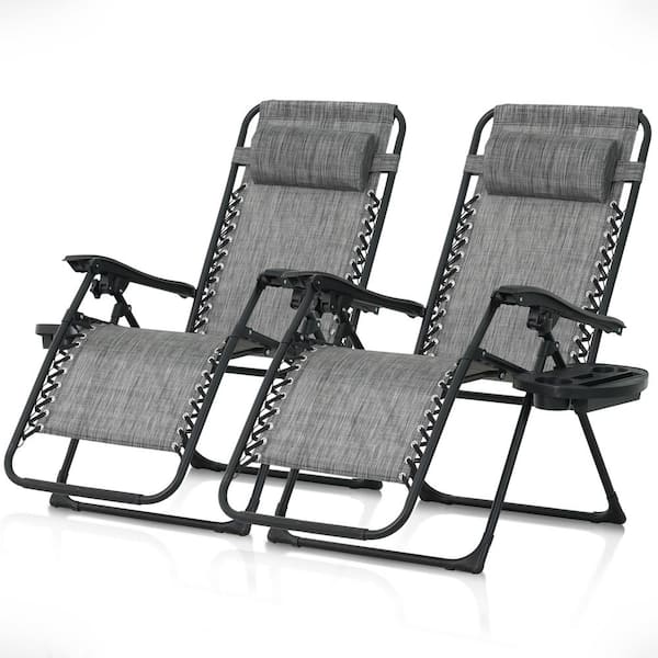 CAPHAUS Folding Zero Gravity Chair, Anti-Gravity Chair with Cup Holder, Grey, Set of 2
