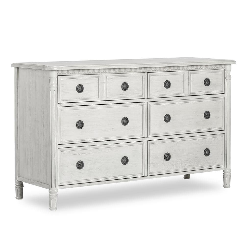 Elegant Antique Grey Mist Double Dresser with Dovetail Drawers