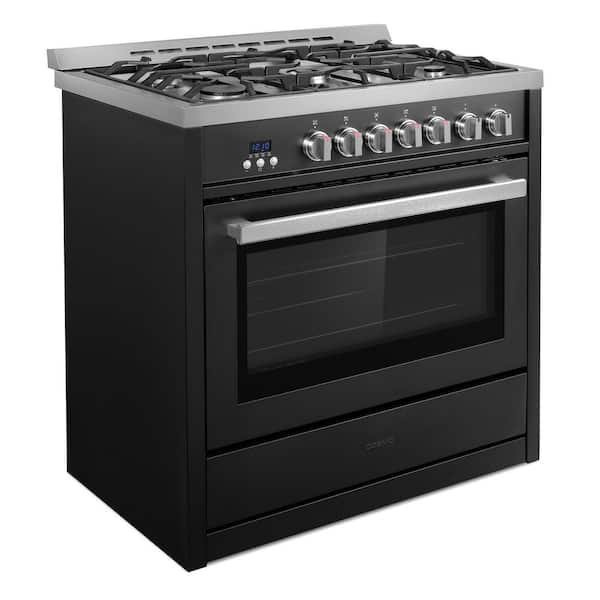 36 in. Nebula Collection 3.8 cu. ft. Gas Range, 5 Burners, Rapid Convection Oven, Cast Iron Grates in Matte Black