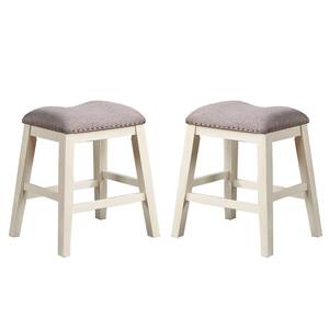 16 in. Dark Grey, Backless, White Wood, Counter Stool with Linen-Fabric, Padded, Nail Head Trim Seat, Set of 2