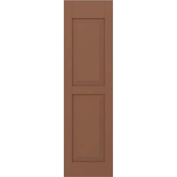 Ekena Millwork 12-in W x 32-in H Americraft Two Equal Raised Panel Exterior Real Wood Shutters (Per Pair), Burnt Toffee