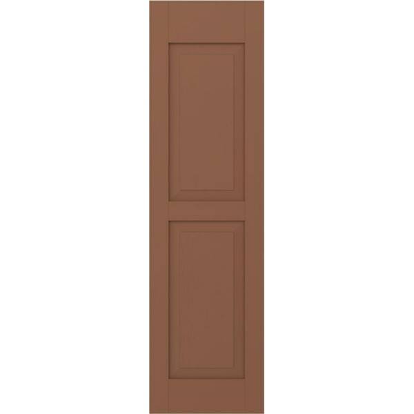 Ekena Millwork 12 in. W x 59 in. H Americraft 2-Equal Raised Panel Exterior Real Wood Shutters Pair in Burnt Toffee