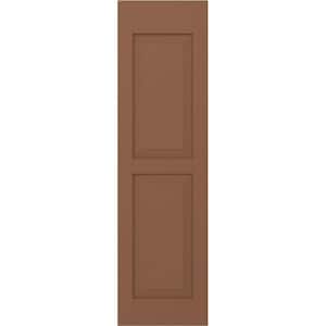 12 in. W x 69 in. H Americraft 2-Equal Raised Panel Exterior Real Wood Shutters Pair in Burnt Toffee