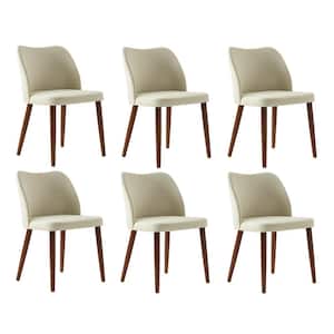 Eliseo Ivory Modern Upholstered Dining Chair with Solid Wood Legs Set of 6