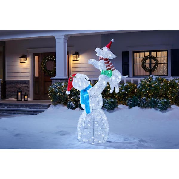 Led Snowman With Dog Yard Sculpture, Light Up Dog Yard Decorations