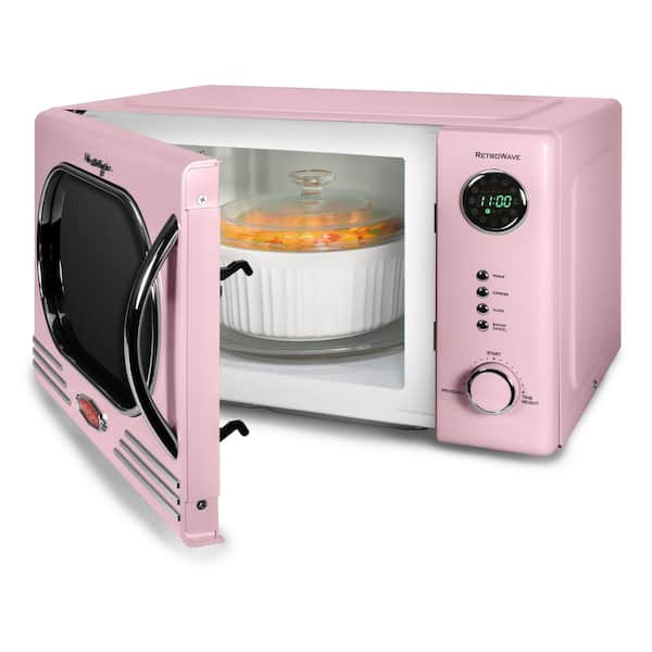 Retro 14.92 in. Wide 1.1 cu. ft. Electric 1000-Watts Microwave Pink with Child Safety Lock