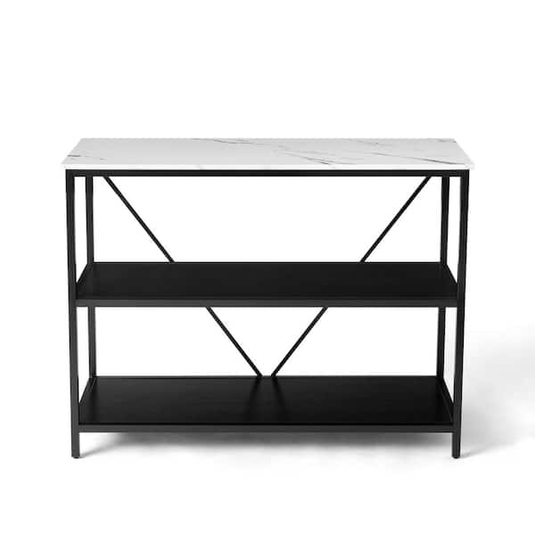 39.37 in. W x 29.92 in. H Rectangle Framless Mirror 3-Tier Console Table