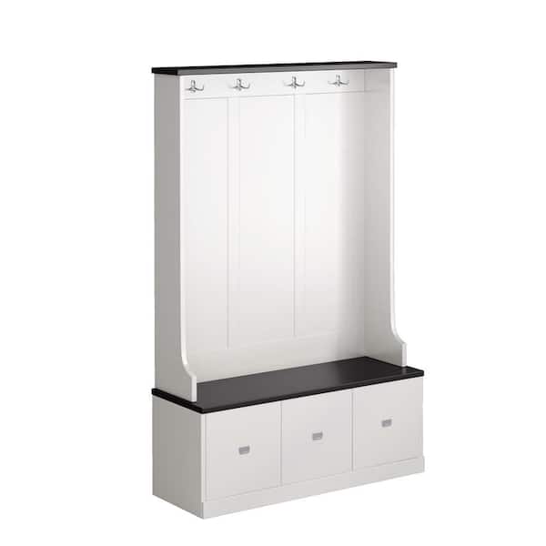 wetiny White Two-tone Hall Tree with 4 Hooks and 3 Large Drawers ...