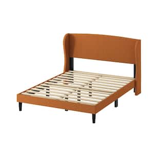 Eckhard Orange Upholstered Wingback Queen Platform Bed with Tapered Legs