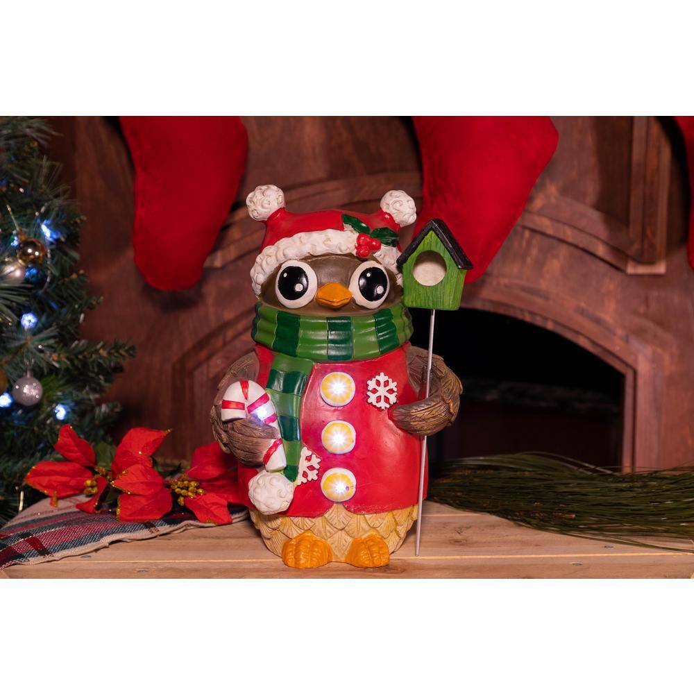 Christmas Owl with Bird House Statue - TM