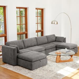 Rhea Straight Arm 6-Piece Fabric Modular Sectional in Fossil Gray