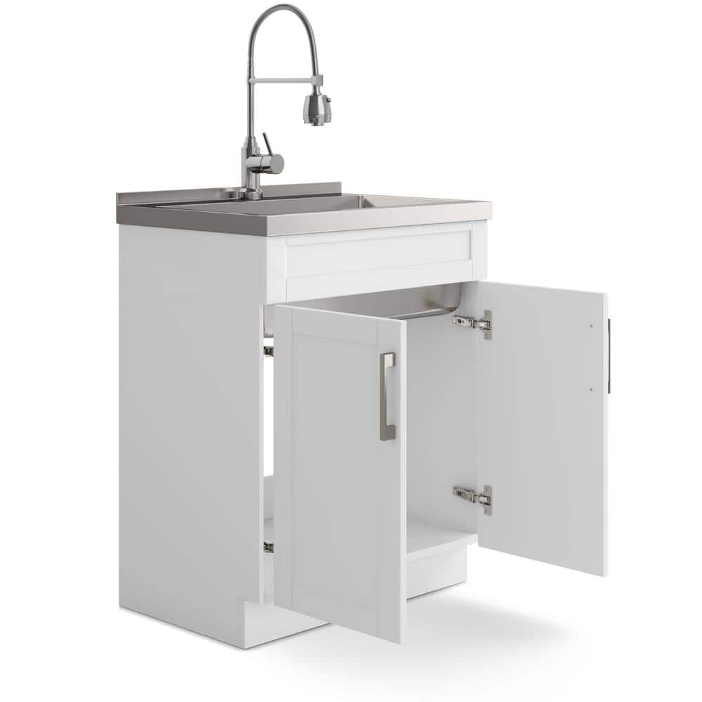 Hennessy 28 Inch White Laundry Cabinet with Stainless Steel Sink