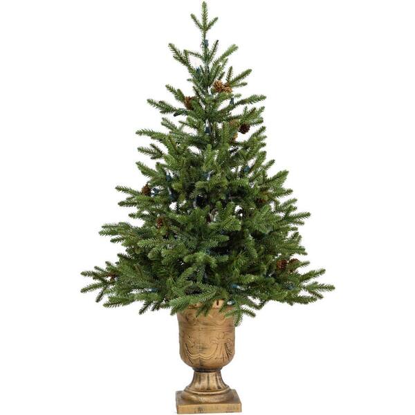 Fraser Hill Farm 3 ft. Noble Fir Artificial Tree with Metallic Urn Base