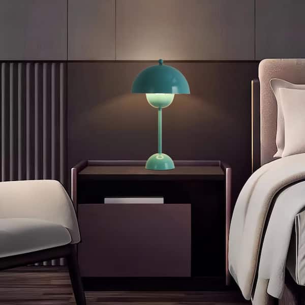 Zompoo Modern 13.4 in. 1-Light Light Blue Flowerpot Table Lamp for