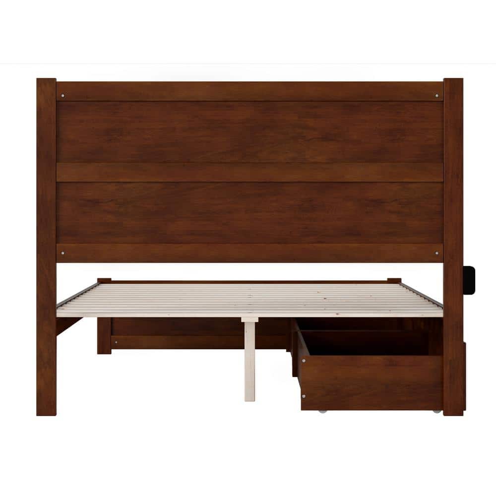 Walnut Wood Queen Platform Bed with Storage Drawers