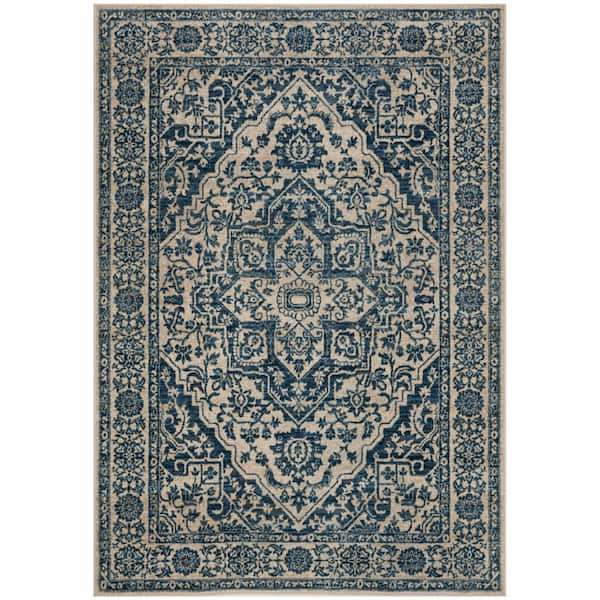SAFAVIEH Brentwood Navy/Light Gray 5 ft. x 8 ft. Distressed Border Medallion Area Rug
