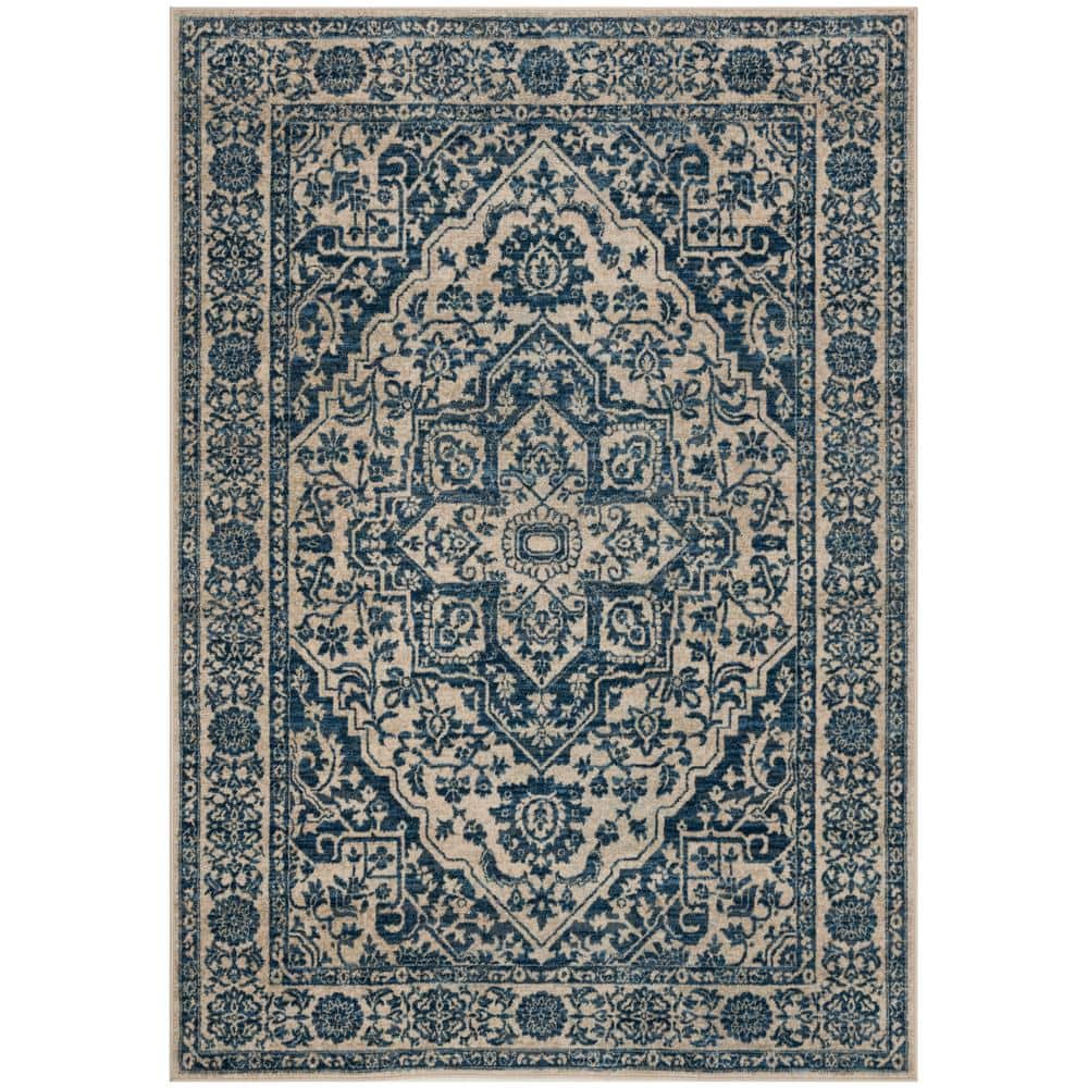 Navy and Light Grey Traditional Synthetic Area Rug 6' x 9'