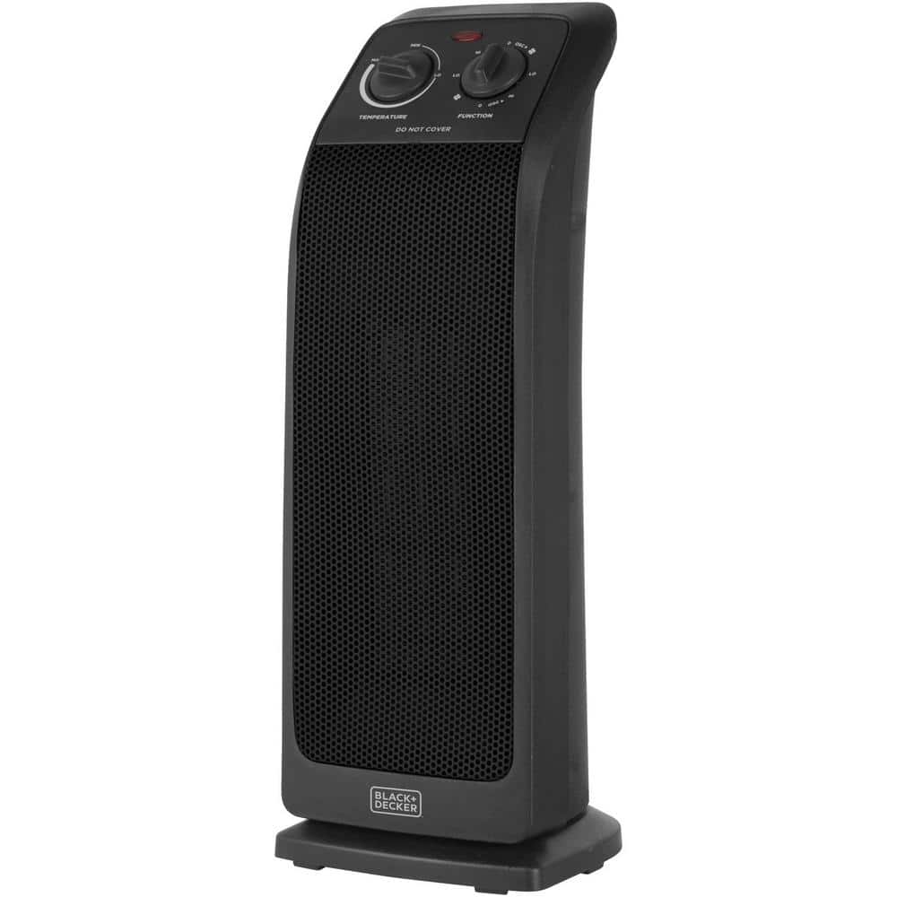 Black Ceramic Electric Tower Heater with Adjustable Thermostat