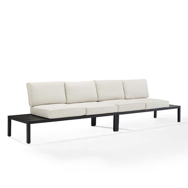 CROSLEY FURNITURE Piermont Black 2-Piece Metal Sectional Seating Set with Creme Cushions