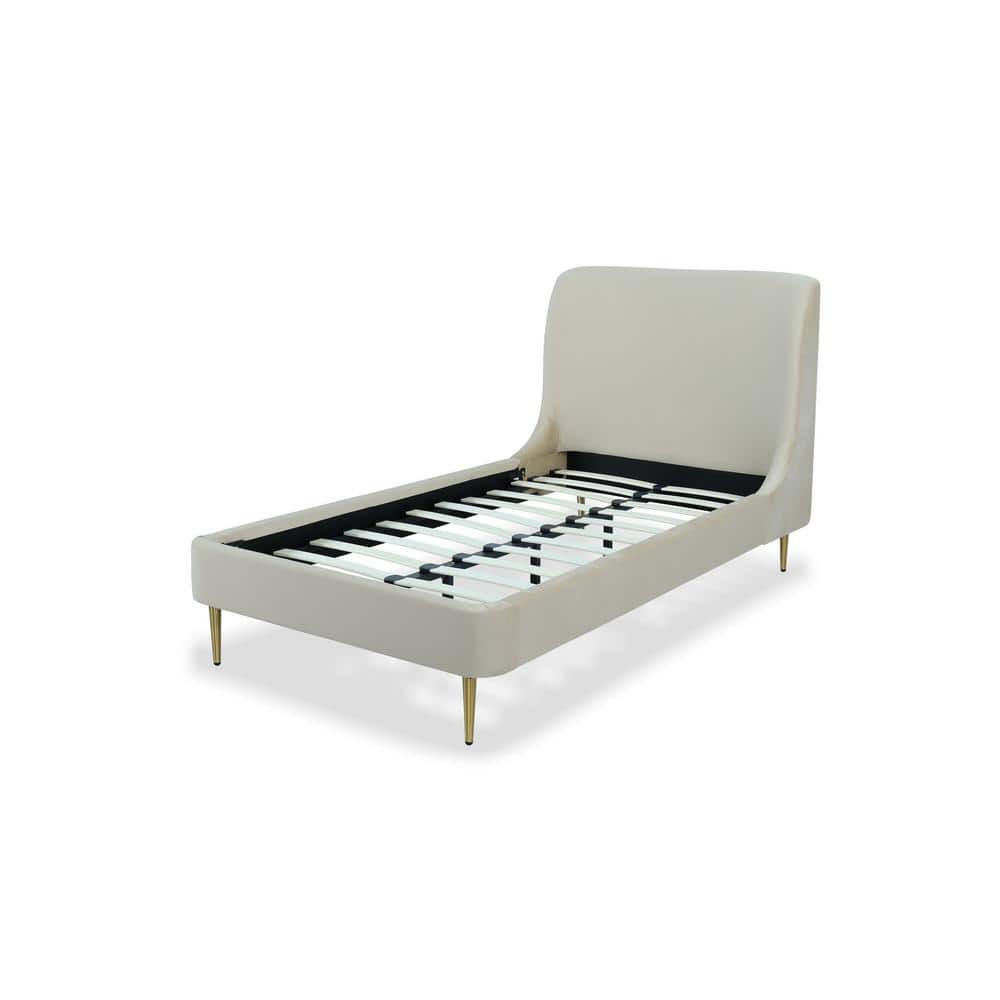 Heather Gold-Finished Twin Velvet Upholstered Bed with Slats