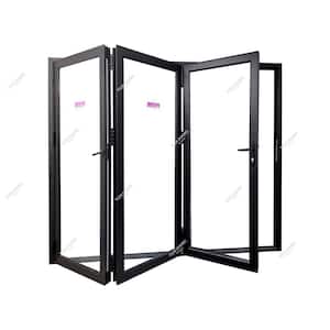 96 in. x 80 in. in Black Left Swing/Outswing Aluminum Folding Patio Door