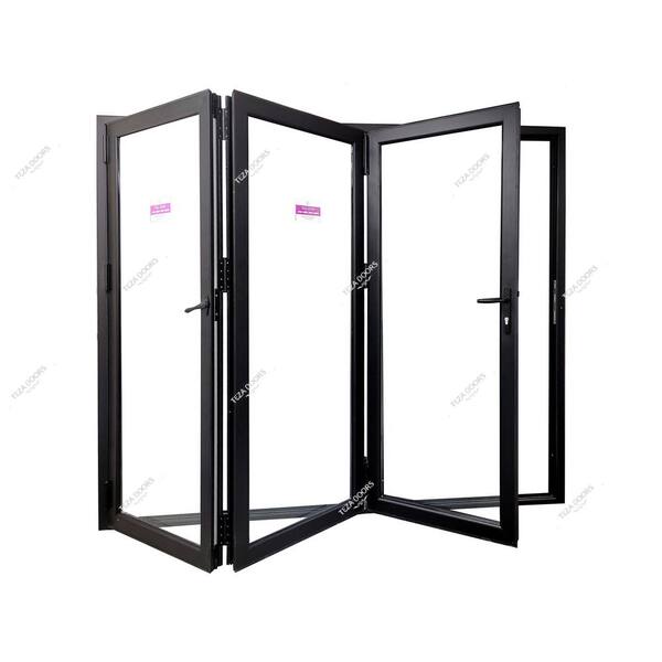 TEZA DOORS 120 in. x 80 in. Black Aluminum 3 Left Panels Folds Out Bifold Patio Door