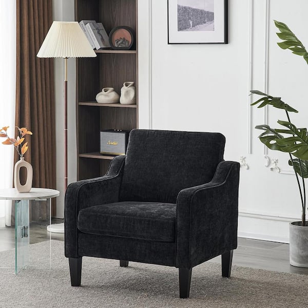 Karl home Black Chenille Accent Chair Mid Century Modern