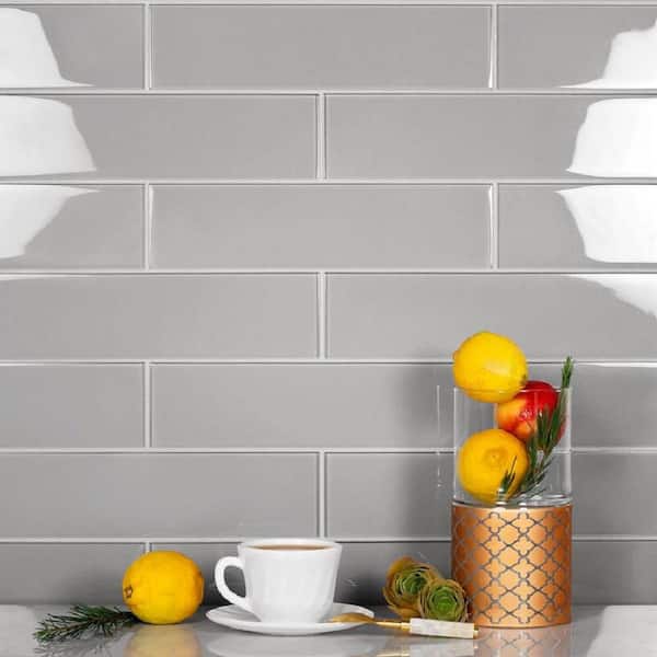 Aura Gray 3 in. x 12 in. Polished Glass Mosaic Floor and Wall Tile (5 sq. ft./Case)
