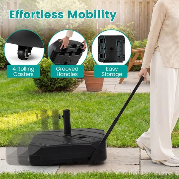 costway patio umbrella base Costway Fillable Patio Umbrella Base with Wheels and Telescopic Pull Rod, Umbrella  Stand in Black HCST13865