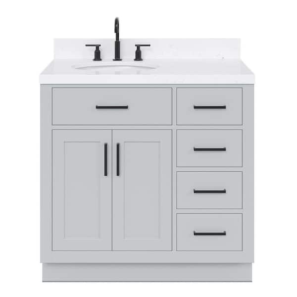 Hepburn 36 in. W x 22 in. D x 36 in. H Single Sink Freestanding Bath Vanity in Gray with Carrara Qt. Top