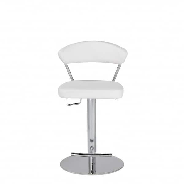 HomeRoots Charlie 30.32 in. White Low Back Metal Bar Stool with Faux Leather Seat