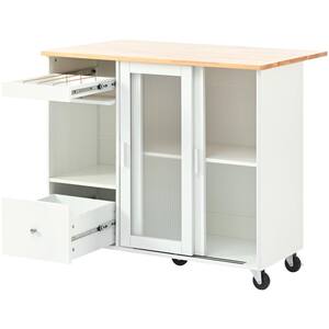 White Rubber Wood Drop-Leaf Countertop 44 in. Kitchen Island on 5 ...