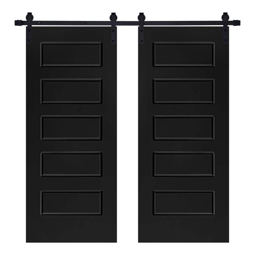 Modern 5-Panel Designed 60 in. x 80 in. MDF Panel Black Painted Double Sliding Barn Door with Hardware Kit price history on PriceWatchPro