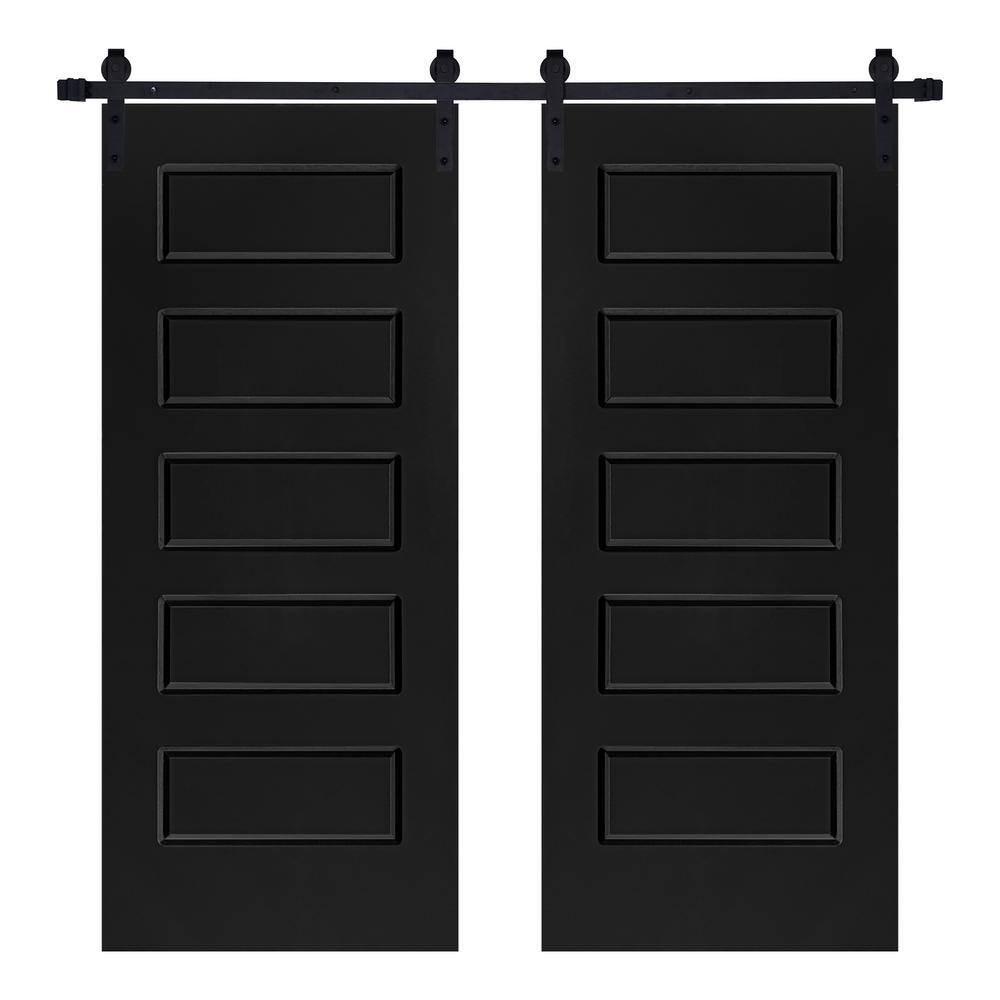 Modern 5-Panel Designed 84 in. x 80 in. MDF Panel Black Painted Double Sliding Barn Door with Hardware Kit price history on PriceWatchPro