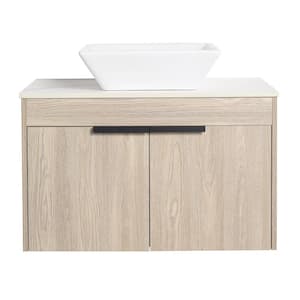 Victoria 30 in. W x 19 in. D x 23 in. H Floating Single Sink Bath Vanity in Wood with White Stone Top and Cabinet
