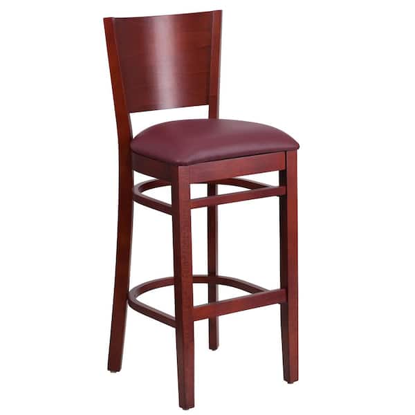 Lacey 31.5 in. Burgundy and Mahogany Cushioned Bar Stool