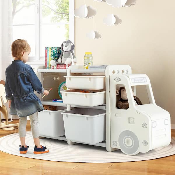 Kids Toy Storage Organizer Toddler Playroom Furniture w/ Plastic Bins Cabinet