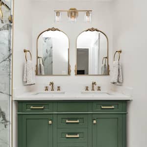 Haven 24 in. 3-Light Old Satin Brass Vanity Light with Clear Rippled Glass Shades for Bathrooms